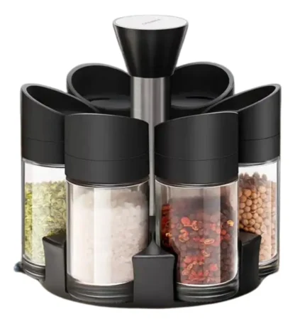 Porta Temperos Giratório Techstore com 6 Potes – Preto