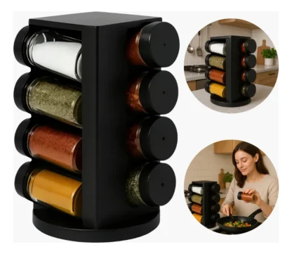 Porta Temperos Giratório Wellmix com 8 Potes – Preto