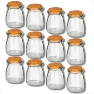 Kit com 12 Potes de Vidro com Tampa de Rolha de Cortiça 110ml – Felicitá