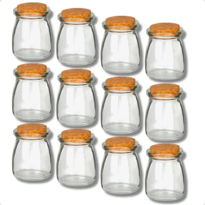 Kit com 12 Potes de Vidro com Tampa de Rolha de Cortiça 110ml – Felicitá